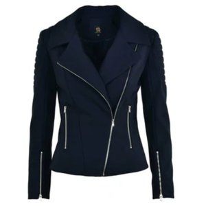 NWT WOMEN'S HOTTIE + LORD BLUE WOOL BLEND BIKER ASYMMETRICAL FRONT ZIPPER JACKET